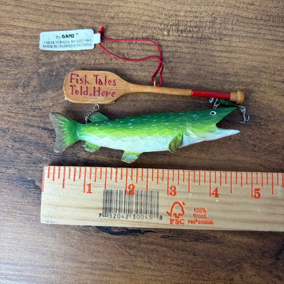Vintage GANZ Fish & Oar Ornament With "Fish Tales Told Here" Paddle - Unique Nau - Picture 5 of 5